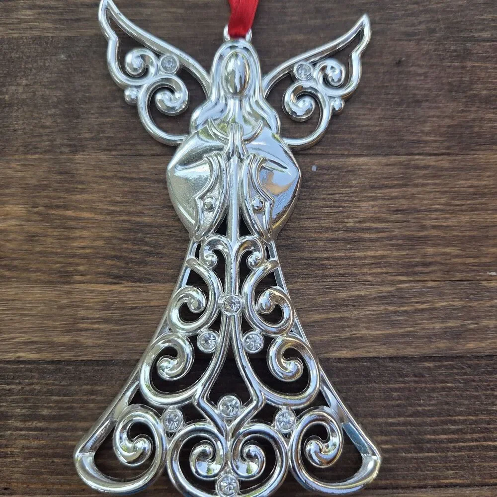 Lenox Silver Filigree Angel Christmas Ornament Jeweled Metal 4.5 Inch